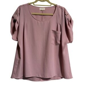 Melloday Mauve Pink Tab Sleeve Blouse Womens Medium Pocket Top
